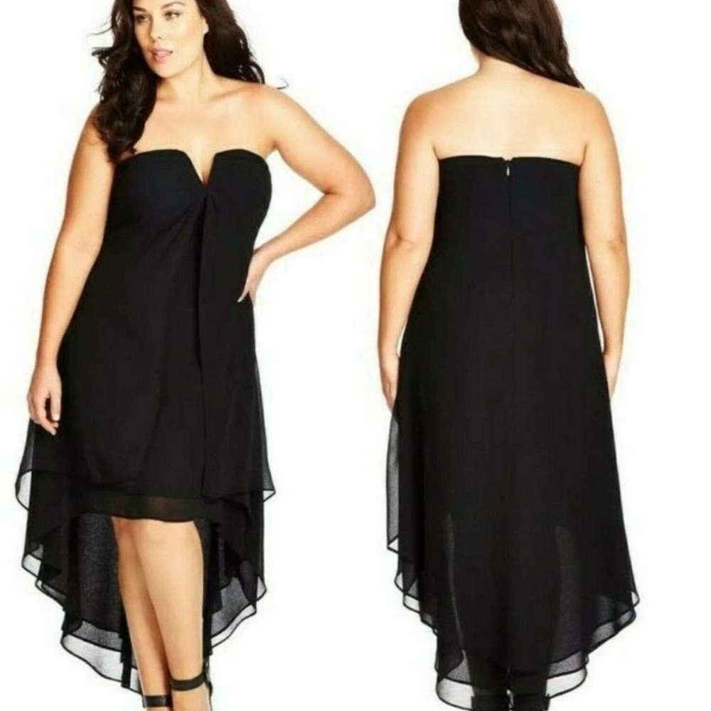 City Chic 3 Layer Chiffon Dress Hi Low Hem Black